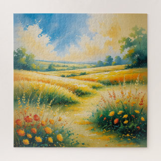 Goldene Felder unter einem lebendigen Himmel Puzzle