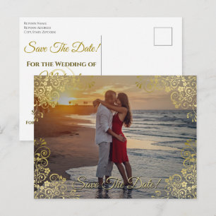 Goldene Filigran-Hochzeit-Save-the-Date-Fotokarte Feiertagspostkarte