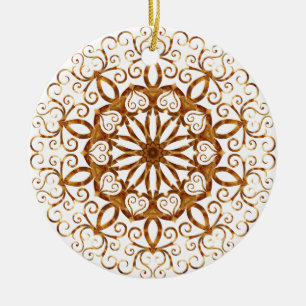 Goldene Filigree-Flake auf Weiß Keramik Ornament