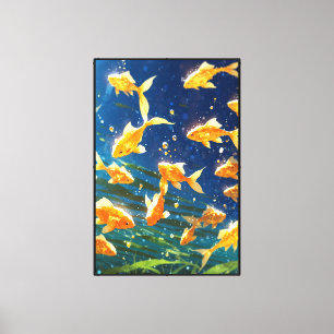 Goldene Fische Gestrickte Canvas Printwerbung Leinwanddruck