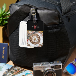 Goldene Flamme auf Marmor Gepäckanhänger