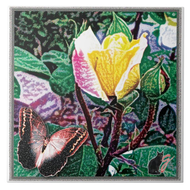 Goldene Flamme Keramik Tile Fliese (Vorderseite)