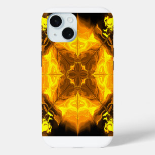 Goldene Flammen-Kaleidoskop-Fraktalkunst iPhone 15 Hülle