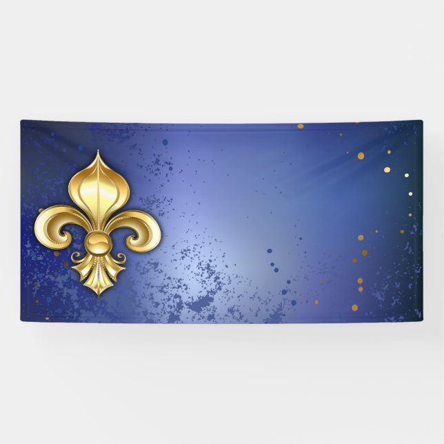 Goldene Fleur de Lis auf Blau Banner (Horizontal)