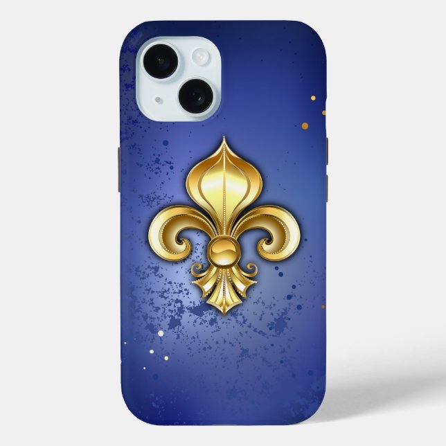 Goldene Fleur de Lis auf Blau Case-Mate iPhone Hülle (Rückseite)