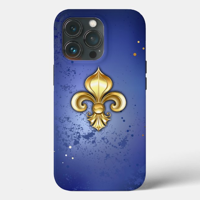 Goldene Fleur de Lis auf Blau Case-Mate iPhone Hülle (Rückseite)