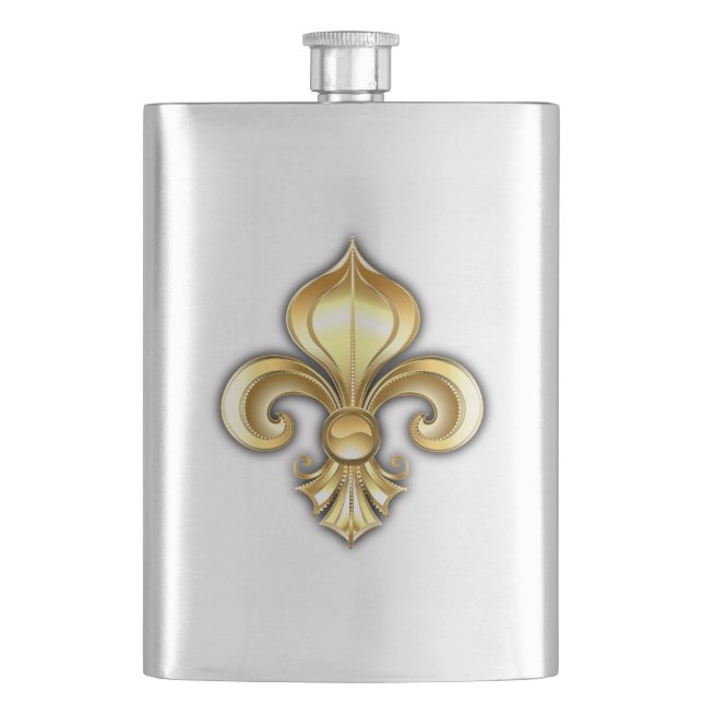 Goldene Fleur de Lis auf Blau Flachmann (Vorderseite)