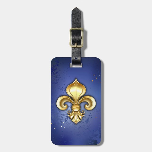 Goldene Fleur de Lis auf Blau Gepäckanhänger (Vorderseite vertikal)