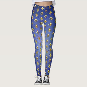 Goldene Fleur de Lis auf Blau Leggings