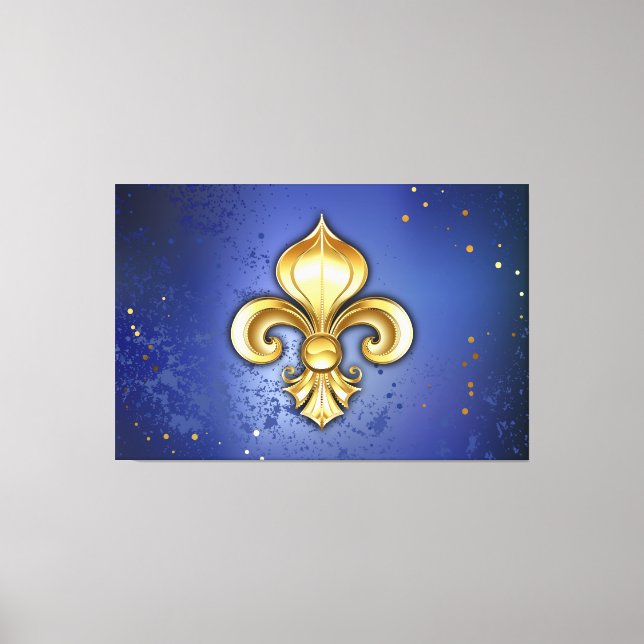 Goldene Fleur de Lis auf Blau Leinwanddruck (Vorderseite)