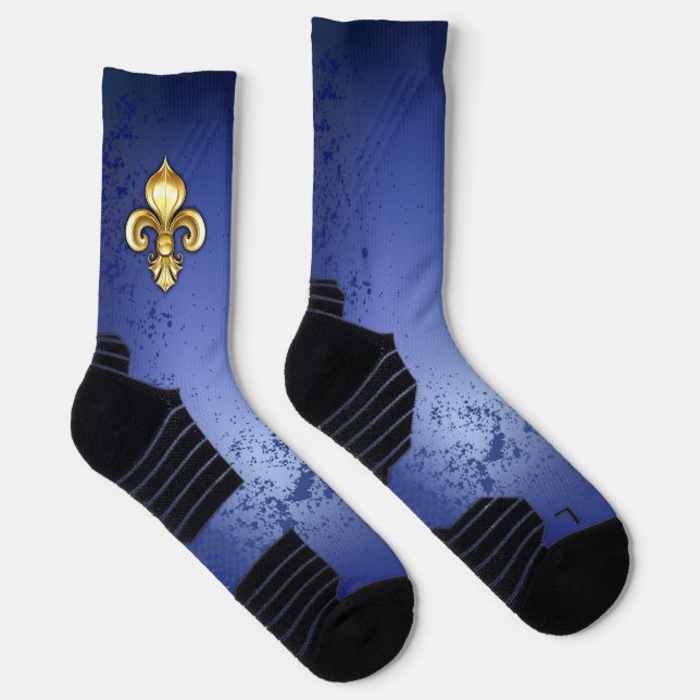 Goldene Fleur de Lis auf Blau Socken (Rechts)