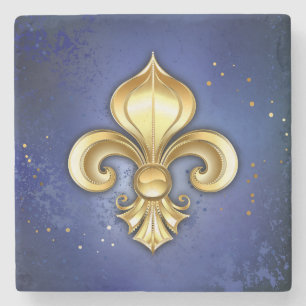 Goldene Fleur de Lis auf Blau Steinuntersetzer