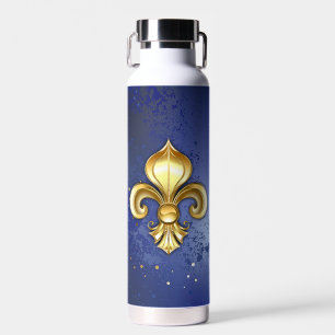 Goldene Fleur de Lis auf Blau Trinkflasche