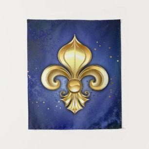 Goldene Fleur de Lis auf Blau Wandteppich