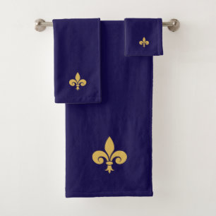 Goldene Fleur de Lis auf Marineblau Badhandtuch Set