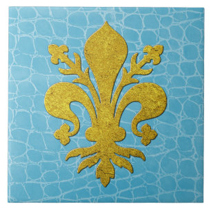 Goldene Fleur-de-lis-Kunstleder-Hintergrund Fliese