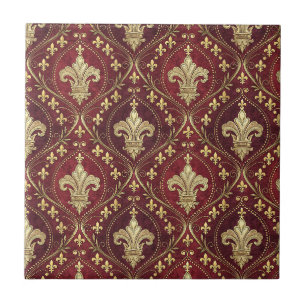 Goldene Fleur-de-lis roter Samt königliches Design Fliese