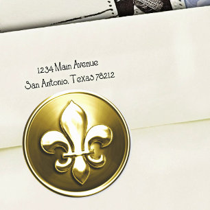 Goldene Fleur-de-Lis-Umschlag-Siegel mit geprägtem Runder Aufkleber