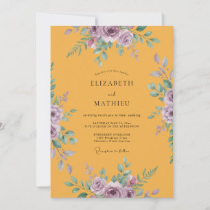 Goldene Flieder-Ranunculus-Eukalyptus-Hochzeit Einladung