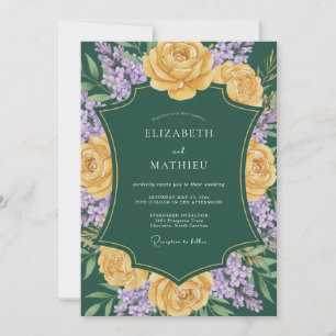 Goldene Fliederlaub-Eukalyptus-Hochzeit Einladung