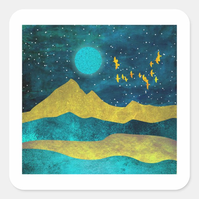 Goldene Flock Quadratischer Aufkleber (Vorderseite)