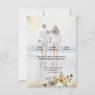 Goldene Florale Benutzerdefinierte Foto-Hochzeits- RSVP Karte