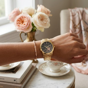 Goldene Florale Benutzerdefinierte Uhr