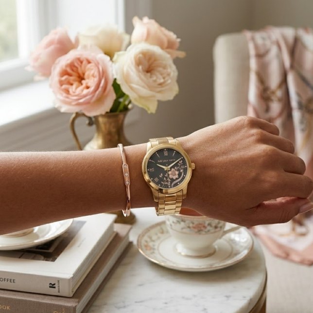 Goldene Florale Benutzerdefinierte Uhr (Von Creator hochgeladen)