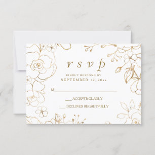 Goldene Florale Einfache Elegante Hochzeit RSVP Karte