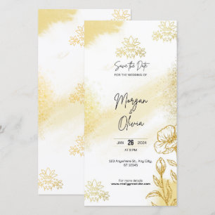 Goldene florale Eleganz Save-the-Date-Hochzeitskar
