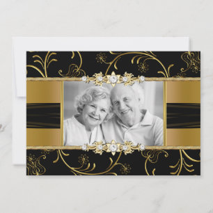 Goldene Florale Foto-Einladung zum 50. Hochzeitsta Einladung