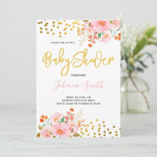 Goldene Florale Frühlings- und Sommer-Baby-Party  Einladung