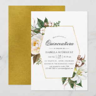 Goldene florale geometrische Quinceañera Einladung