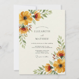 Goldene Florale Herbstromanze Hochzeit Einladung