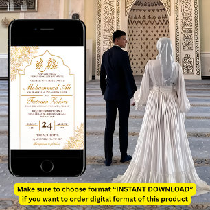 Goldene Florale Moschee Eleganz Muslimische Hochze Einladung