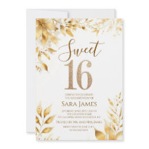 Goldene Florale Sweet 16 Geburtstagseinladung
