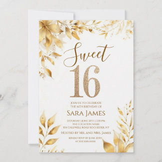 Goldene Florale Sweet 16 Geburtstagseinladung Einladung