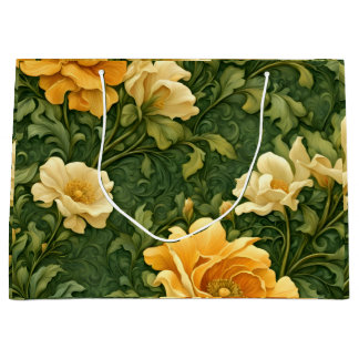 Goldene Florale Tapete Große Geschenktüte