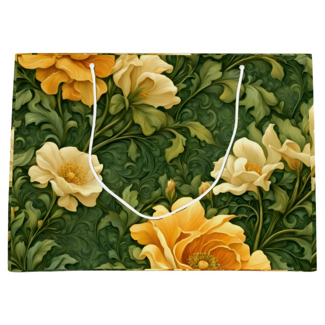 Goldene Florale Tapete Große Geschenktüte (Vorderseite)