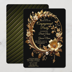 Goldene florale verzierte Rahmen-Hochzeits-Einladu Einladung