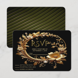 Goldene florale verzierte Rahmen-RSVP-Karte RSVP Karte