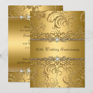 Goldene Florale Wirbel 50. Hochzeitstag Einladung