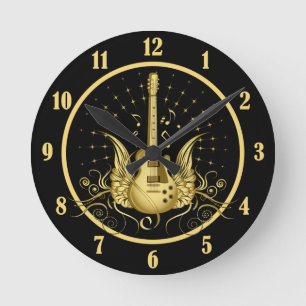 Goldene Flügelgitarre Runde Wanduhr
