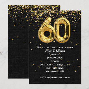 Goldene Foil-Ballons 60. Geburtstagsparty Einladun Einladung