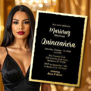 Goldene Foil Black Quinceañera Foto Einladung