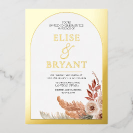 Goldene Foil Boho Blumen Moderne weiße Hochzeitsfo Folieneinladung