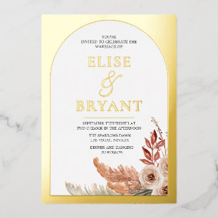 Goldene Foil Boho Blumen Moderne weiße Hochzeitsfo Folieneinladung
