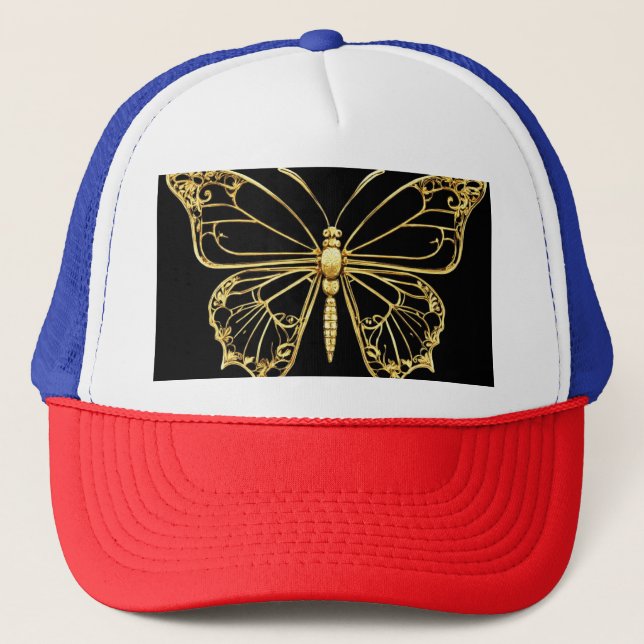 Goldene Foil Butterfly Elegante Truckerkappe (Vorderseite)