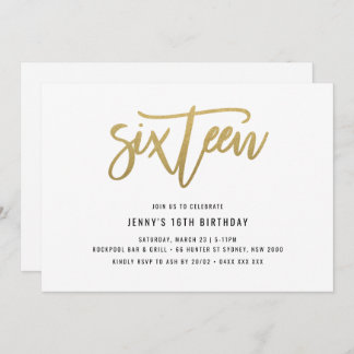 Goldene Foil-Effekt 16. Geburtstagsfeier Einladung