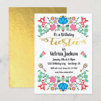 Goldene Foil Floral Mexican Fiesta Geburtstagspart Einladung